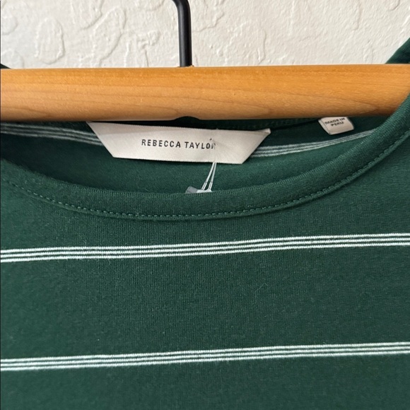 Rebecca Taylor Green A Line Puff Sleeve Stripe T Shirt Small - Picture 4 of 5